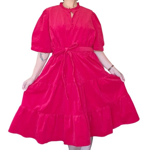 NWT Women's Draper James Short Sleeve Red Corduroy Tiered Tie Dress Size 3X - Picture 2 of 7